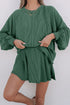 Corded Lantern Sleeve Top Ruffled Mini Skirt Two Piece Dress